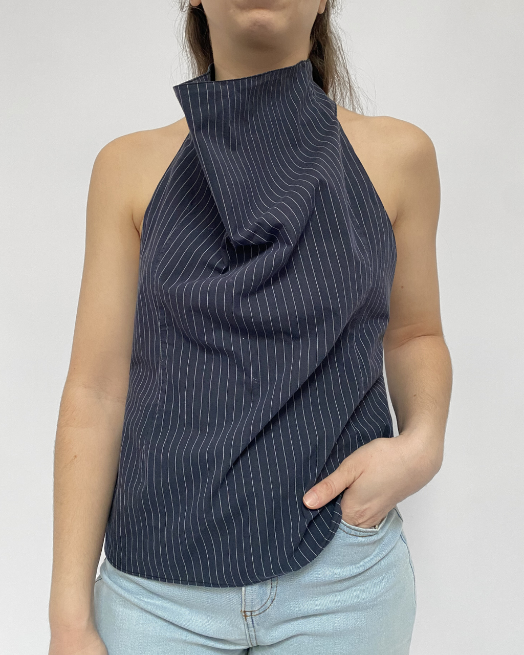 Top dos nu - Bleu foncé ligné - S