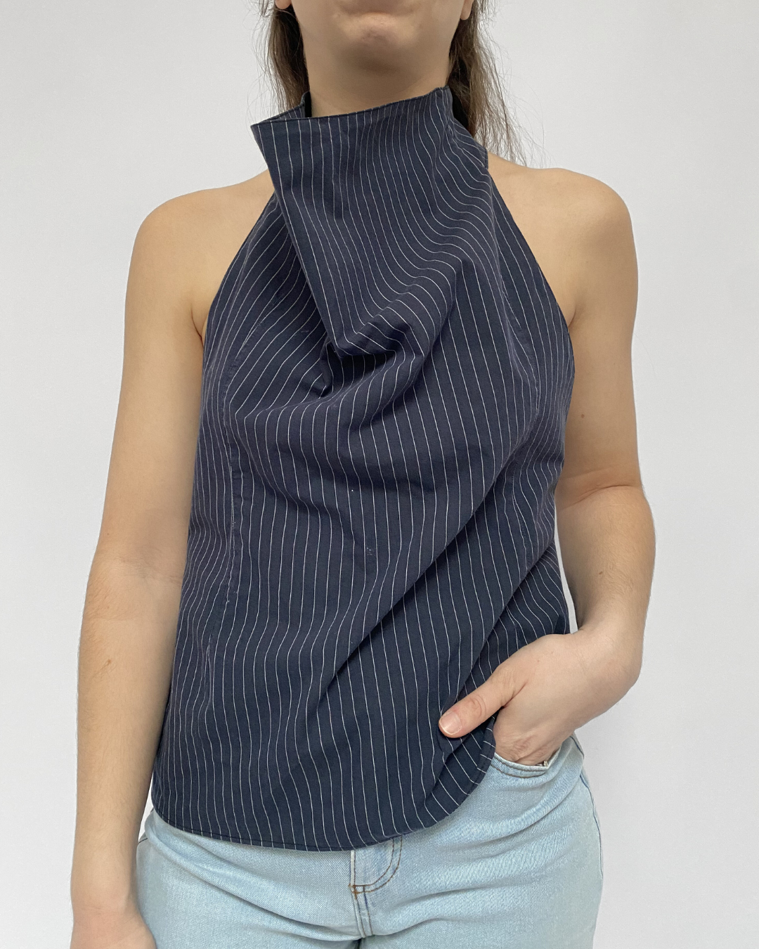 Top dos nu - Bleu foncé ligné - S