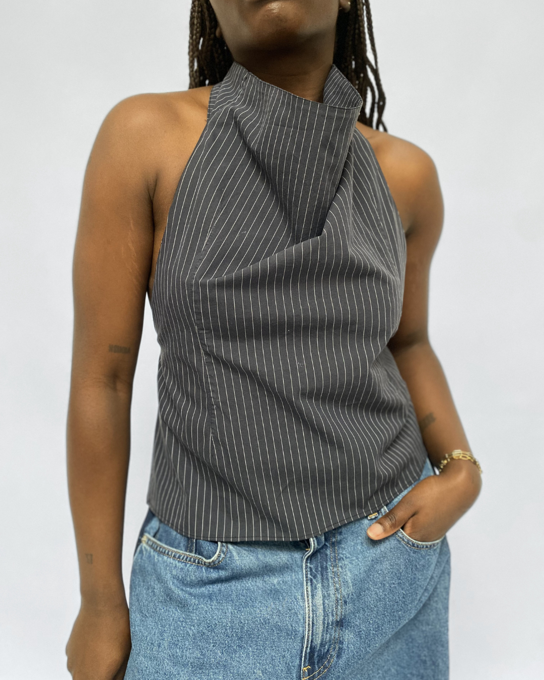 Top dos nu - Bleu foncé ligné - S