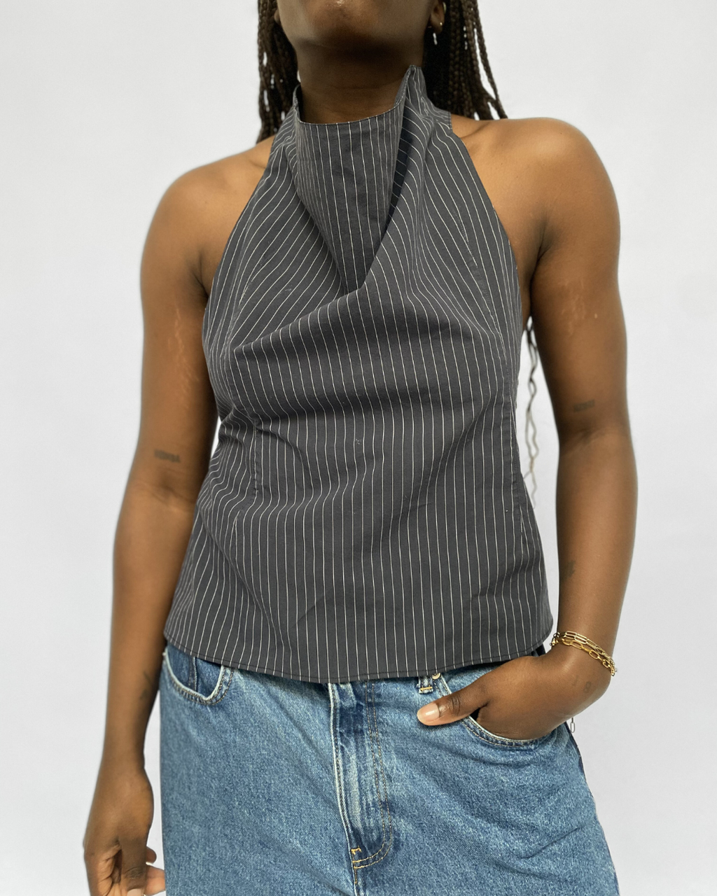 Top dos nu - Bleu foncé ligné - S