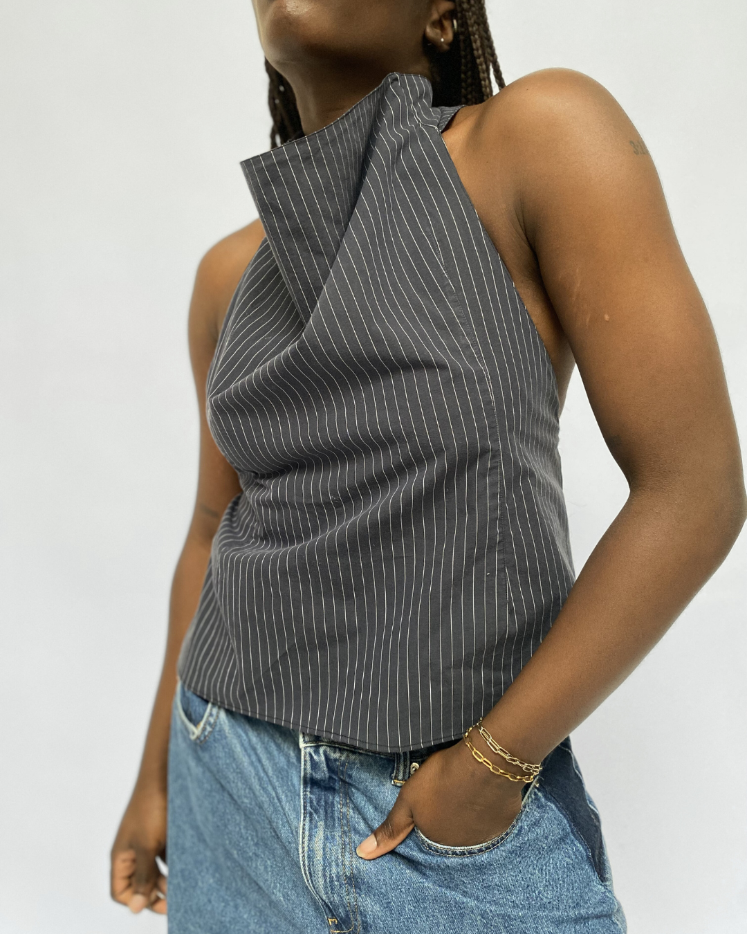 Top dos nu - Bleu foncé ligné - S